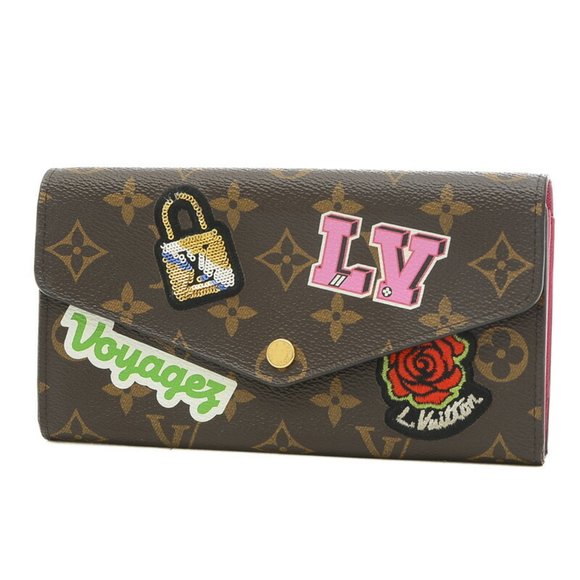 LOUIS VUITTON Monogram Patches Sticker Portefeuille Sara Long Wallet M63318 - Picture 1 of 9